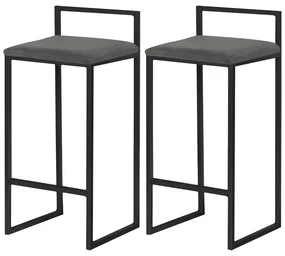 Kit 2 Banquetas Decorativa Jasmine Base Preto Suede Cinza G41 - Gran Belo