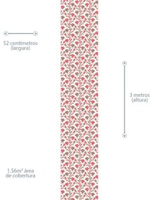 Papel de Parede Floral Vermelho Marrom e Creme 0.52m x 3.00m