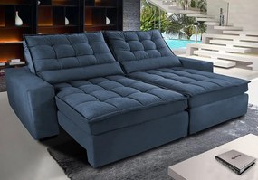 Sofá Retrátil E Reclinável Com Molas Ensacadas Cama Inbox Gold 2,12m Tecido Suede Velusoft Azul