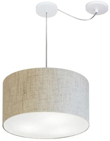 Lustre Pendente Cilíndrico Com Desvio De Centro Md-4166 Cúpula em Tecido 40x25cm Rustico Bege - Bivolt