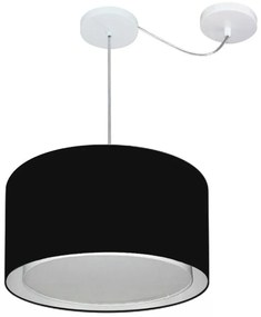 Lustre Pendente Cilíndrico Com Desvio Md-4310 Cúpula em Tecido 40x25cm Preto - Bivolt