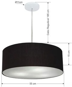 Pendente Cilíndrico Preto MJ-4218 Para Mesa de Jantar e Estar