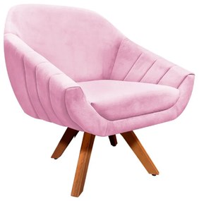 Poltrona Giratória Giovana Suede Rosa Bebê Base Madeira MM30 D'Rossi