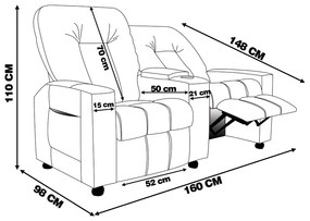 Poltrona Reclinável Para Cinema 2 Lugares Sora PU FH1 - D'Rossi - Whisky