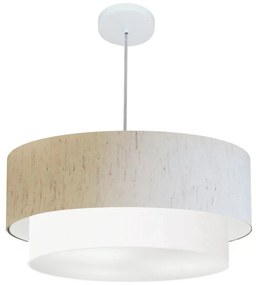 Pendente Cilíndrico Linho Bege e Branco MJ-4357 Para Mesa de Jantar e Estar