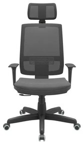 Cadeira Office Brizza Tela Preta Com Encosto Assento Poliester Cinza RelaxPlax Base Standard 126cm - 63622 Sun House