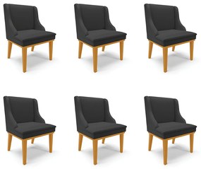Kit 6 Cadeiras Decorativas Sala de Jantar Base Fixa de Madeira Firenze PU Preto Fosco/Castanho G19 - Gran Belo