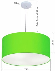 Pendente Cilíndrico Vivare Free Lux Md-4386 Cúpula em Tecido - Verde-Limão - Canopla branca e fio transparente