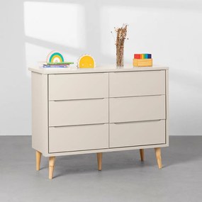Cômoda Theo 6 Gavetas com Pés Retrô Natural - Areia