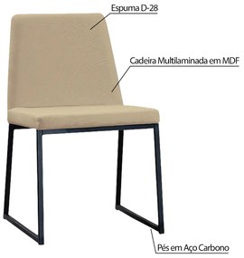 Kit 6 Cadeiras de Jantar Decorativa Base Aço Preto Javé Linho Bege G17 - Gran Belo