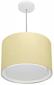 Lustre Pendente Cilíndrico Duplo Md-4292 Cúpula em Tecido 40x30cm Algodão Crú - Bivolt