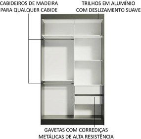 Guarda-Roupa Solteiro Madesa Tokio 2 Portas de Correr com Espelho 2 Gavetas - Preto/Rustic Preto