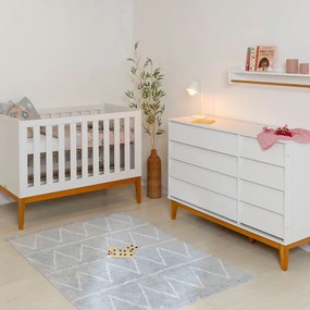 Kit Quarto Infantil Noah com Pés Square Mel - Berço Mini Cama + Cômoda 4 Gavetas - Branco