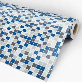 Papel de parede adesivo pastilha cinza e azul