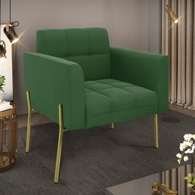 Poltrona Pé de Ferro Dourado para Sala Elisa Suede Verde D03 - D'Rossi