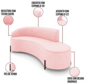 Sofá 4 Lugares Orgânico 220cm Pé Ferro Preto Morgan Suede D03 - D'Rossi - Rosa Bebê