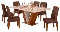 Conjunto Sala de Jantar Mesa Bonnie com 6 Cadeiras Medalhão Palha - Wood  Prime 38716