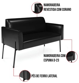 Sofá Namoradeira 2 Lugares Pé de Ferro Preto para Sala Marisa Corano Preto para Sala D03 - D'Rossi