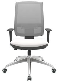 Cadeira Office Brizza Tela Cinza Assento Vinil Branco RelaxPlax Base Aluminio 120cm - 63840 Sun House