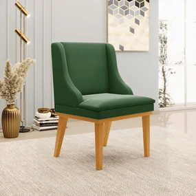 Cadeira Decorativa Sala de Jantar Base Fixa de Madeira Firenze Suede Verde/Castanho G19 - Gran Belo