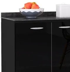 Balcão Cozinha Pia 120cm com Tampo Classic P11 Preto/Marmore - Mpozena