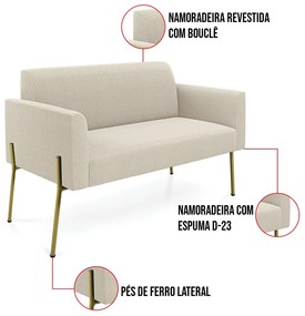 Namoradeira e 2 Poltronas Pé Ferro Dourado Marisa Bouclê D03 - D'Rossi - Bege