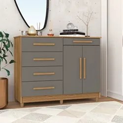 Cômoda para Quarto com Sapateira 2 Portas 4 Gavetas Lírio V02 Nature/A