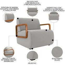 Poltrona Decorativa Orgânica para Sala Kit 2 Belarus K04 Veludo Cinza