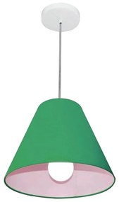 Lustre Pendente Cone Vivare Md-4028 Cúpula em Tecido 25/30x12cm - Bivolt - Verde-Folha - 110V/220V