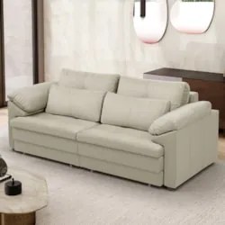 Sofá Retrátil 2 Lugares Para Sala 175cm Dijon Couro Creme S07 - Mpozen