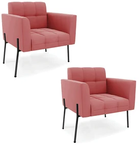 Poltrona PĂ© de Ferro Preto para Sala Kit 2 Elisa Suede RosĂŞ D03 - D'Rossi