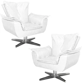 Kit 2 Poltronas Decorativas Base Giratória Cromada Charger PU Branco G19 - Gran Belo