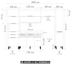 Armário de Cozinha CP04 e Tampo 120cm Dora Z06 Nogueira/Off - Mpozenat