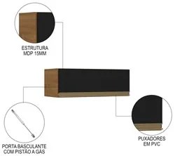 Armário Aéreo 70cm 1 Porta Basculante Karen P14 Nature/Preto Fosco - M