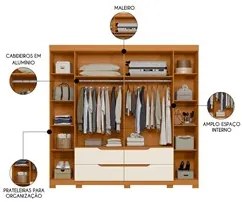 Guarda Roupa Casal 6 Portas Com Espelho 240cm Doble Cinamomo/Off White