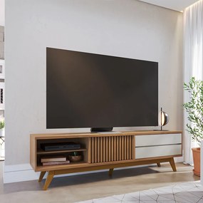 Rack para Sala Bancada de TV 75 Pol 200cm Licia C04 - D'Rossi - Freijó e Off White Matte