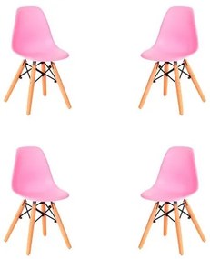 Kit 04 Cadeiras Eames Infantil Rosa Base Madeira - 73222 Sun House