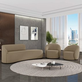 Sofá 4 Lugares Orgânico 220cm Morgan e 2 Poltronas Lua Suede D03 - D'Rossi - Marrom Rato