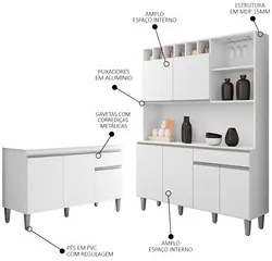 Cozinha Compacta Alice e Balcão Gabinete Sem Tampo Tatiane 120cm Branc