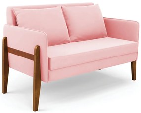 Sofá Namoradeira Lana Suede Base de Madeira - D'Rossi - Rosa Bebê