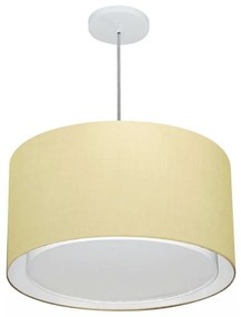 Lustre Pendente Cilíndrico Duplo Md-4287 Cúpula em Tecido 45x30cm Algodão Crú - Bivolt