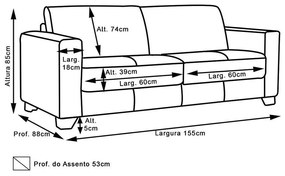 Sofá 2 Lugares Estocolmo 155cm Couro Off White G03 - Gran Belo