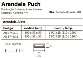 Arandela Puch Retangular Interna 1Xpci Led 5W 10X5X5Cm | Usina 5745/10 (GF-M - Grafite Metálico, 110V)