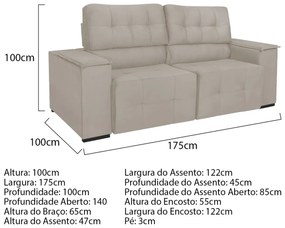 Sofá Cama Retrátil Sala Vicenza 175cm Linho