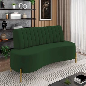 Sofá 2 Lugares Living 135cm Pé Ferro Dourado Maraú Veludo Verde K01 - D'Rossi