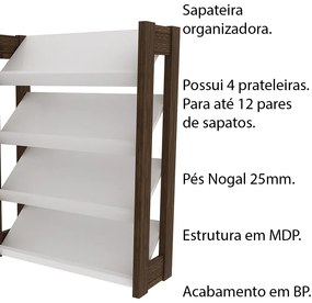 Sapateira Baixa para Quarto AZ1025 MDP Branco/Nogal G69 - Gran Belo