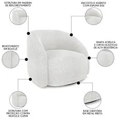 Poltrona Decorativa Orgânica Giratória Kit 2 Lya M22 Boucle Branco - M