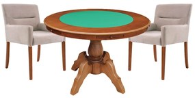 Mesa de Jogos Carteado Redonda Montreal Tampo Reversível Amêndoa com 2 Cadeiras Vicenza Nude G36 G15 - Gran Belo