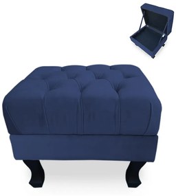 Puff Baú Decorativo Capitonê Luis XV 50x40cm Suede Azul Escuro - Sheep Estofados - Azul escuro