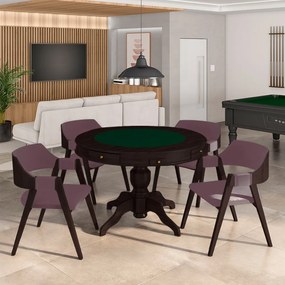 Conjunto Mesa de Jogos Carteado Bellagio Tampo Reversível e 4 Cadeiras Madeira Poker Base Estrela Veludo Rosê/Tabaco G42 - Gran Belo